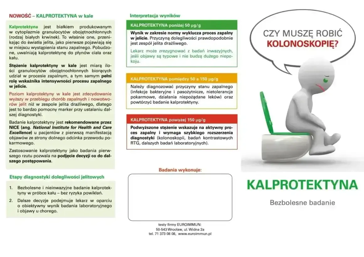 Badanie kalprotektyny w kale - bezbolesny wskaźnik stanu zapalnego jelit. Wyniki pomagają w diagnostyce i uniknięciu kolonoskopii.